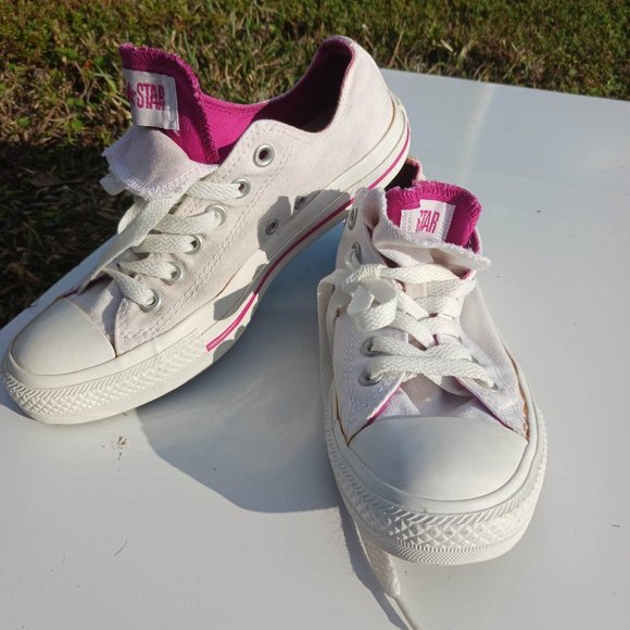 Converse Size 6 White Pink Kid's Sneaker Shoes - Picture 2 of 10